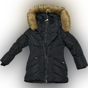 Women's / Teenager Mountain Ridge Black Puffer Jacket with Faux Fur Hood